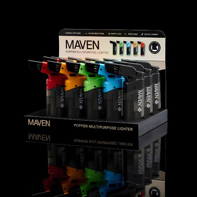 MAVEN POPPER MULTI PURPOSE POCKET LIGHTER WITH BOTTLE OPENER 15CT DISPLAY