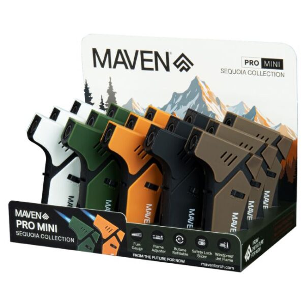 MAVEN PRO MINI SEQUOIA COLLECTION WIND PROOF TORCH 15CT DISPLAY