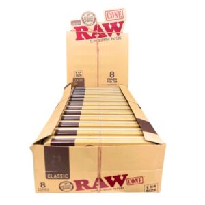 RAW114TINCONE_111 RAW CLASSIC CONE 1-1/4 SIZE 8 CONES PER TIN / 12 TINS DISPLAY