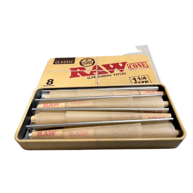 RAW CLASSIC CONE 1-1/4 SIZE 8 CONES PER TIN / 12 TINS DISPLAY