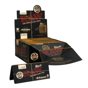 RAWARTBLKKSS01 RAW BLACK ARTESANO KINGSIZE SLIM ROLLING PAPER TRAY PAPERS TIPS 15CT/BOX