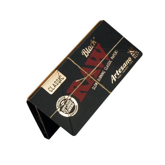 RAW BLACK ARTESANO KINGSIZE SLIM ROLLING PAPER TRAY PAPERS TIPS 15CT/BOX