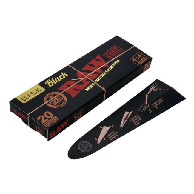 RAW BLACK CLASSIC 1-1/4 CONE 20 CONES PER PACK 12CT / DISPLAY