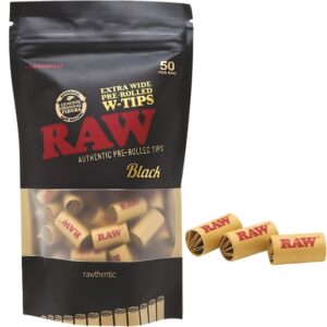 RAWBLKEWTIPS01 RAW BLACK EXTRA WIDE PRE ROLLED W-TIPS 50CT/ BAG