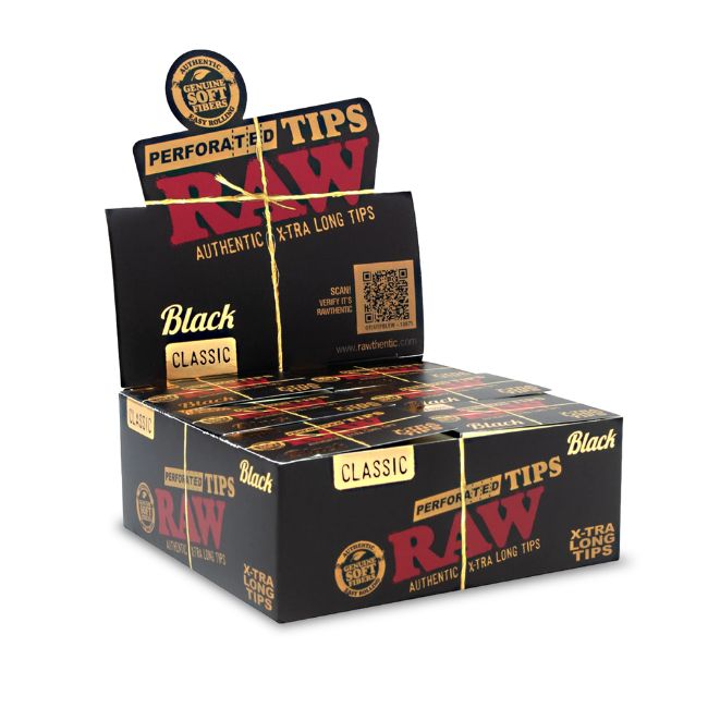 RAW BLACK PERFORATED EXTRA LONG TIPS 36CT/ BOX