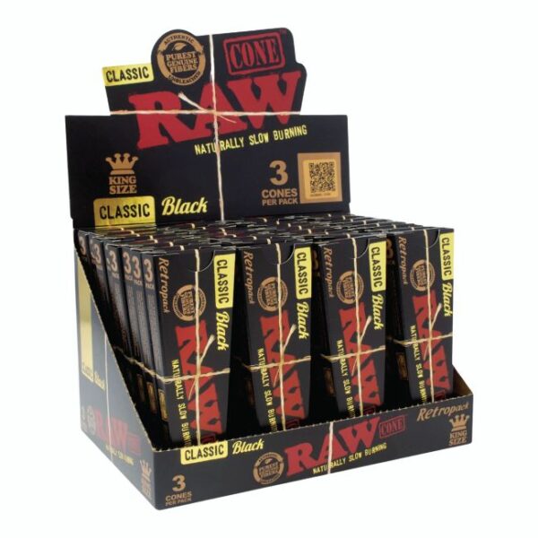 RAW BLACK CLASSIC KING SIZE CONES RETRO PACK 3CT/ 32PK BOX