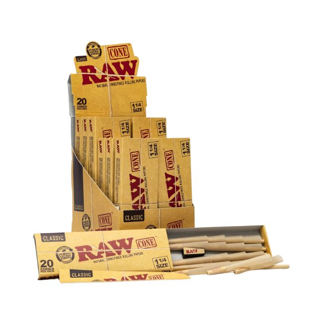 RAW CLASSIC 20 CONES PER PACK 12CT/ DISPLAY (SIZE 1-1/4)