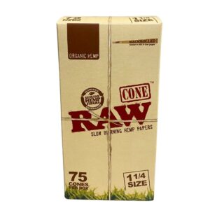 RAWCLORG75_1 RAW ORGANIC SLOW BURNING HEMP PRE ROLLED CONES 75CT DISPLAY