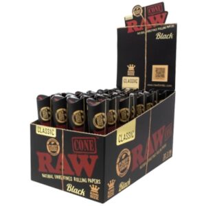 RAWCONESBLK32 RAW CLASSIC BLACK PRE ROLLED CONES 32PK/ BOX