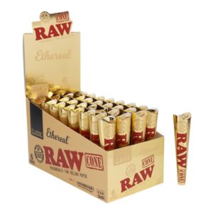 RAWETHE114CONE01 RAW CLASSIC ETHEREAL 1-1/4 SIZE 6PK PRE-ROLLED CONE 32CT/ BOX