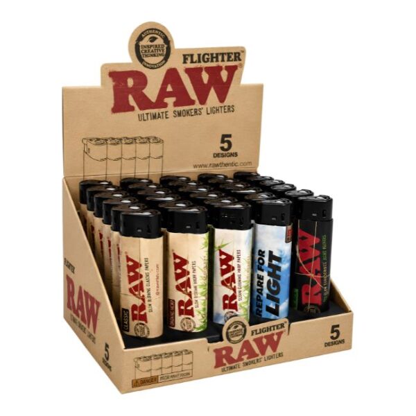 RAW FLIGHTER 5 DIFFERENT DESIGNS LIGHTERS 30CT/ DISPLAY
