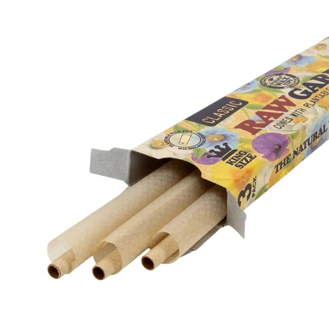 RAW CLASSIC GARDEN KING SIZE CONE WITH PLANTABLE TIPS 3PK 30CT/ BOX