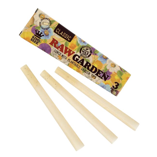 RAW CLASSIC GARDEN KING SIZE CONE WITH PLANTABLE TIPS 3PK 30CT/ BOX