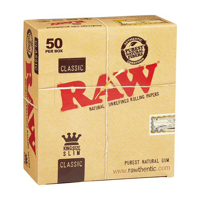 RAW KING SIZE SLIM ROLLING PAPERS 50 PER BOX
