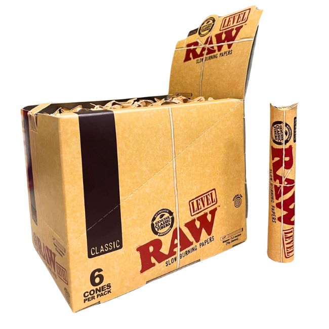 RAW CLASSIC LEVEL CONE 84MM / 3.3 INCHES (TIP 26MM) 6 CONES PER PACK 24CT/ BOX