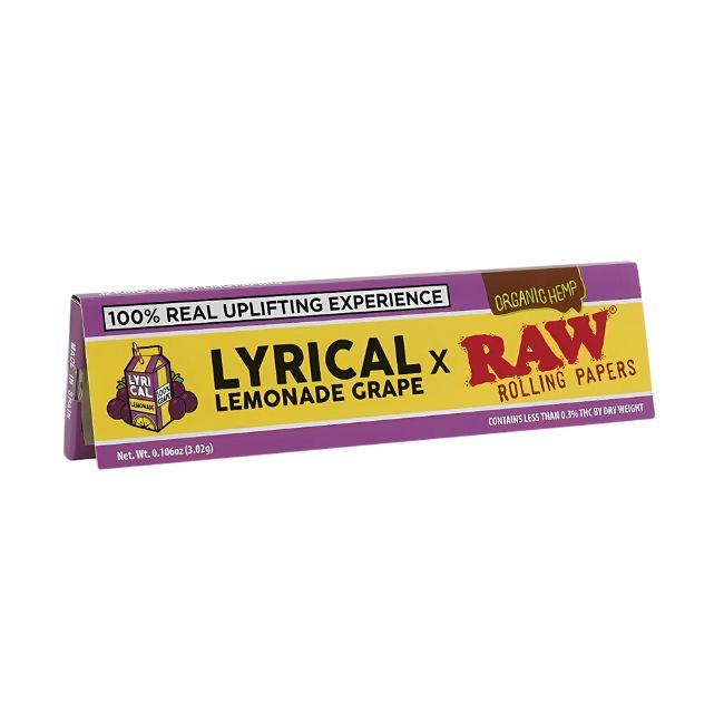 RAW X LYRICAL LEMONADE ( GRAPE FLAVOR ) KING SIZE WIDE ORGANIC HEMP PAPERS 32 LEAVES 50CT/ BOX