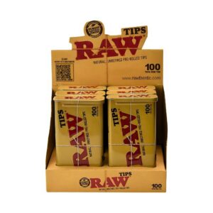 RAWPRTTIN_111 RAW PRE-ROLLED TIPS 100 TIPS PER TIN 6 PER BOX