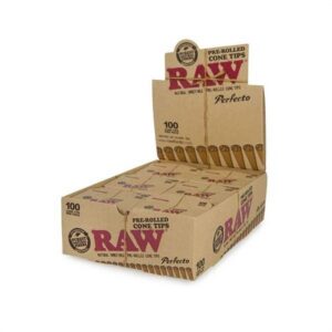 RAWTIPS6PERBOX_1 RAW PRE-ROLLED CONE TIPS PERFECTO 100 CONE TIPS PER PACK 6 PER PACK