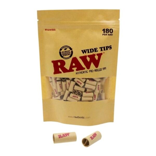 RAW PRE ROLLED WIDE TIPS 180CT/ BAG