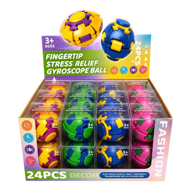 UNZIP FINGERTIP STRESS RELIEF GYROSCOPE BALL VARIED COLORS 24CT/ DISPLAY