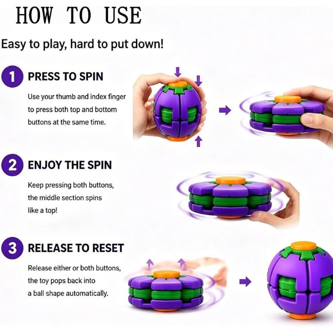 UNZIP FINGERTIP STRESS RELIEF GYROSCOPE BALL VARIED COLORS 24CT/ DISPLAY
