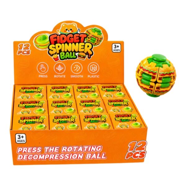 BURGER SHAPE FIDGET SPINNER BALL 12CT/ DISPLAY