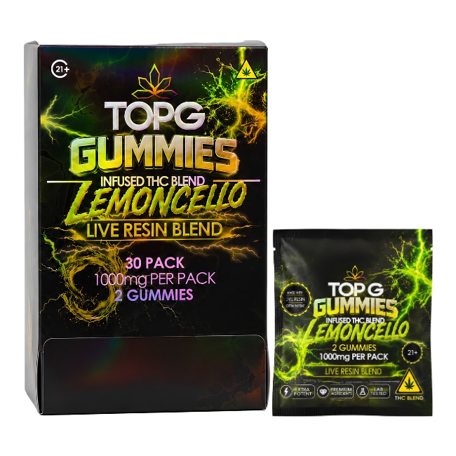 TOP G INFUSED THC LIVE RESIN BLEND 1000MG GUMMIES 2CT/30PK DISPLAY