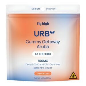 URB FLY HIGH 1:1 THC CBD GETAWAY ARUBA MEDIUM STRENGHT 750MG 25PK GUMMIES 6CT/ BOX URB FLY HIGH 1:1 THC CBD GETAWAY ARUBA MEDIUM STRENGHT 750MG 25PK GUMMIES 6CT/ BOX