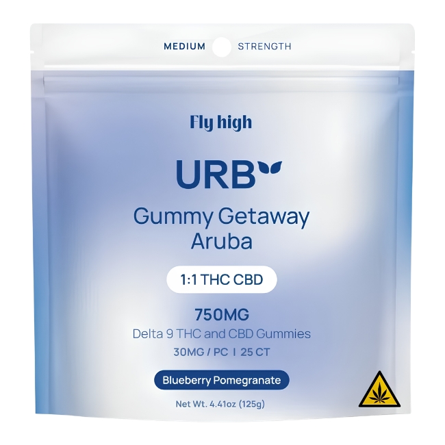 URB FLY HIGH 1:1 THC CBD GETAWAY ARUBA MEDIUM STRENGHT 750MG 25PK GUMMIES 6CT/ BOX