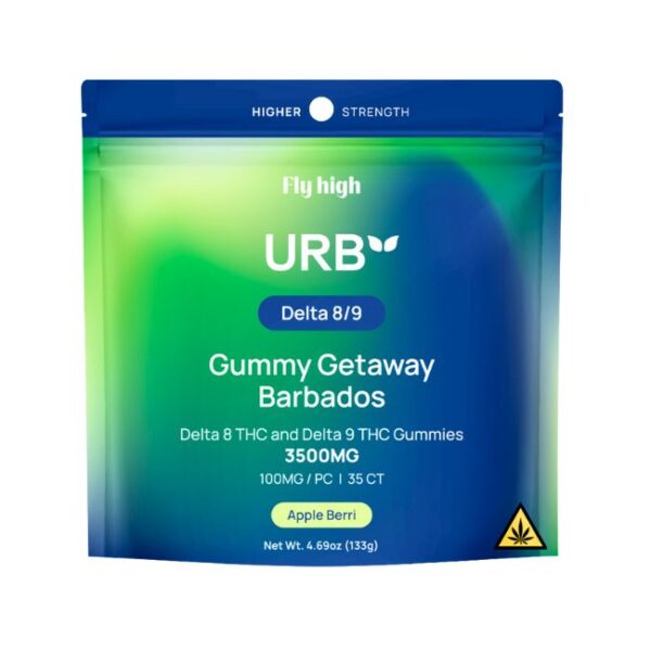 URB FLY HIGH DELTA 8 + DELTA 9 GETAWAY BARBADOS HIGHER STRENGHT 3500MG 35PK GUMMIES 6CT/ BOX