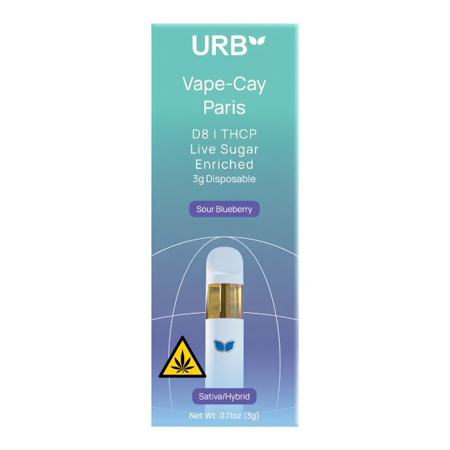 URB VAPE-CAY PARIS D8 + THCP LIVE SUGAR 3GM DISPO 6CT/ BOX