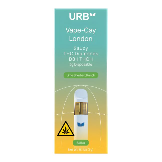 URB VAPE-CAY LONDON SAUCY THC DIAMONDS D8 + THCH 3GM DISPO 6CT/ BOX