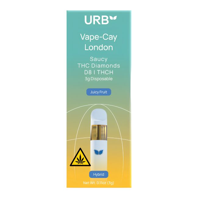 URB VAPE-CAY LONDON SAUCY THC DIAMONDS D8 + THCH 3GM DISPO 6CT/ BOX