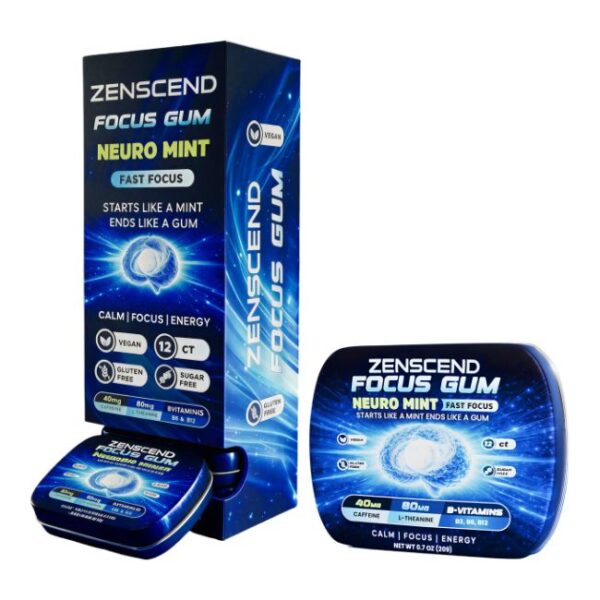 ZENSCEND INSTANT FOCUS.ENERGY.CLARITY GUM NEURO MINT 12 PCS PER TIN 10CT/ BOX
