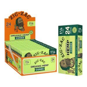 ZIG ZAG ORGANIC HEMP CONES 1-1/4 SIZE (24PK-12CT DISPLAY BOX)