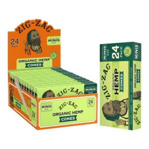ZIG ZAG ORGANIC HEMP CONES 70MM MINIS SIZE (24PK-12CT DISPLAY BOX)