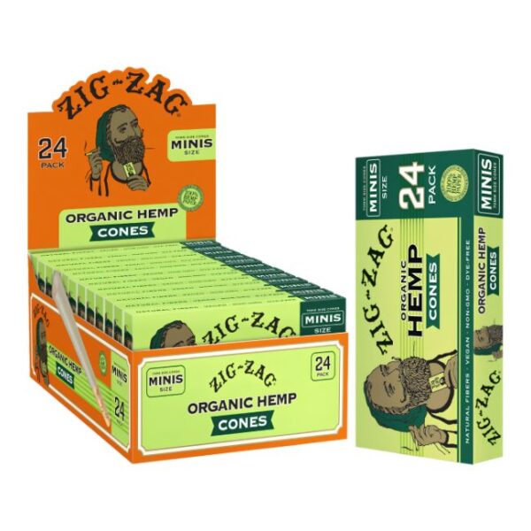 ZIG ZAG ORGANIC HEMP CONES 70MM MINIS SIZE (24PK-12CT DISPLAY BOX)