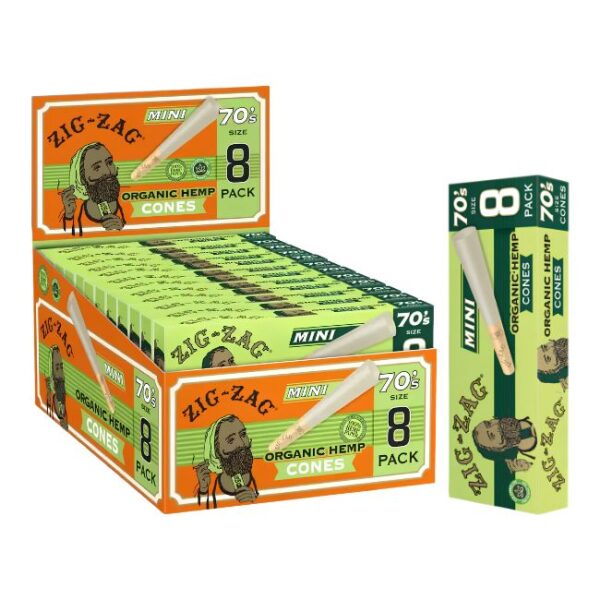 ZIG ZAG ORGANIC HEMP CONES 70'S (8PK-18CT DISPLAY BOX)